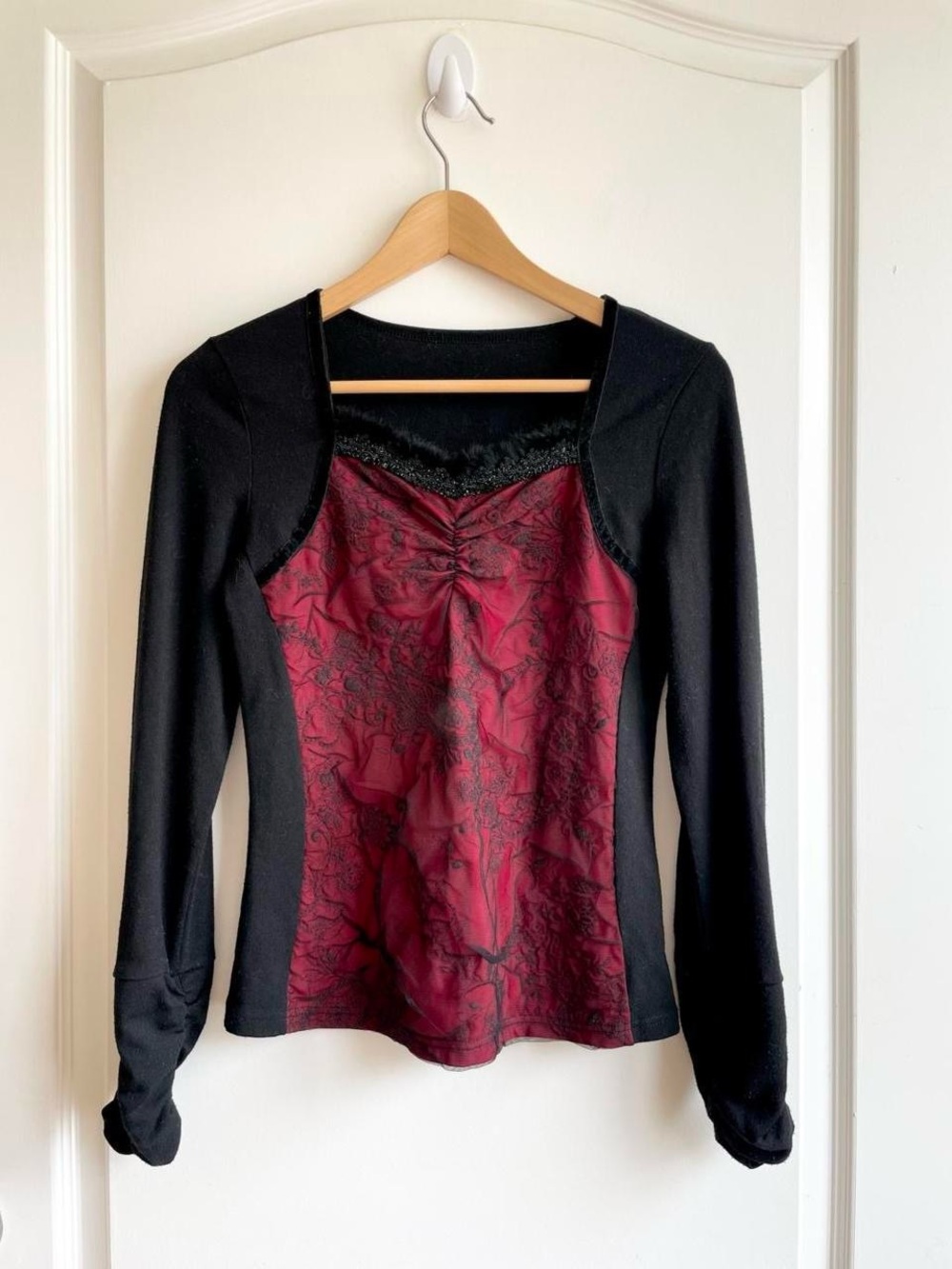Y2K Red Black Mesh Ruched Top Size S Whimsigoth Twilight Vampire